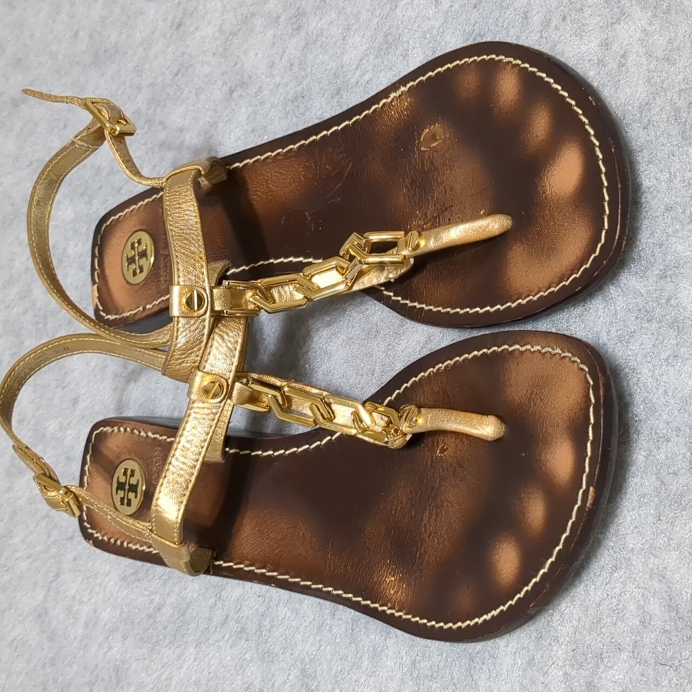 Tory Burch Alani Gold chain thong wedge sandal 9.5 - Picture 6 of 11